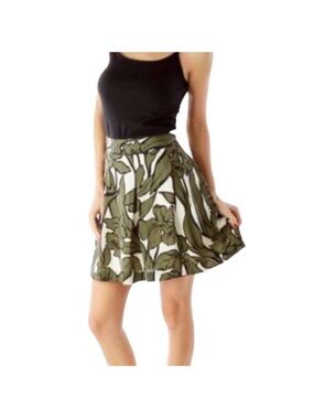 BCBGmaxazria silk olive green floral print pleated Aline Kailin skirt size 6